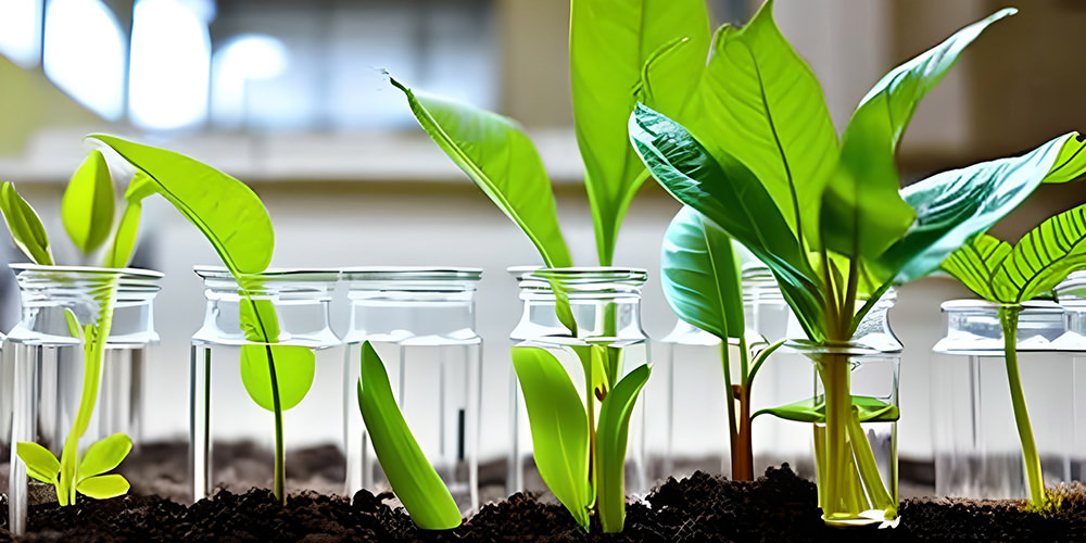 plants grow in glass jar