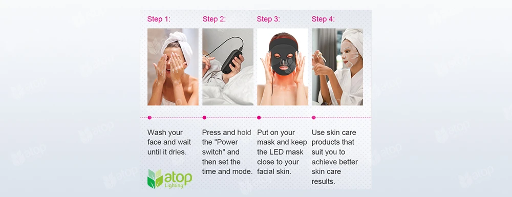 steps of how to use at home red light therapy mask