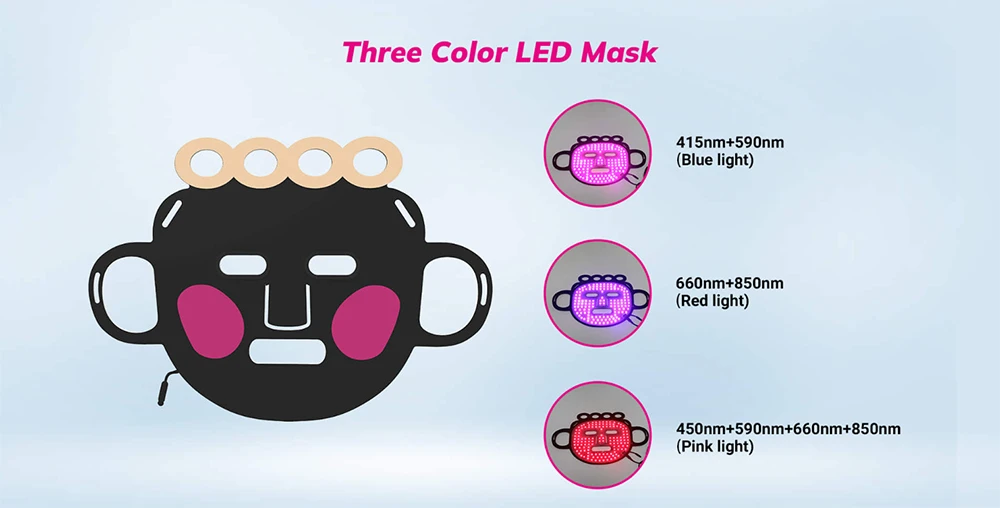 three color LED mode of red light therapy masks for different needs