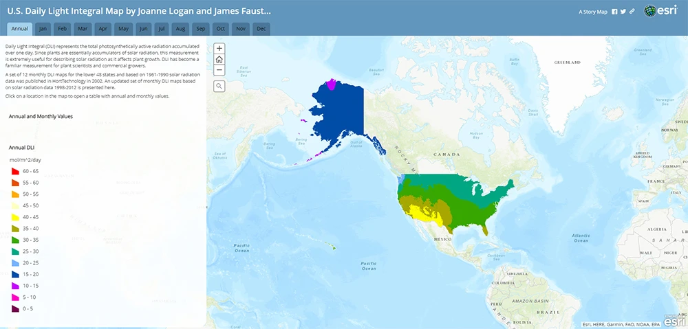 a screenshot of US daily lighting integrate map by Joannel Logan and James Faust